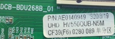 T-CON PARA TV RCA / NUMERO DE PARTE DCB-BDU268B_01 / AE0140949 / HV550QUB-N5M / P2019967L599 / CF39(F6) 0280 089 / PANEL HV550QUB-N5M / DISPLAY HV550QUB-N5M / MODELO RTU5540-B	 - Imagen 3